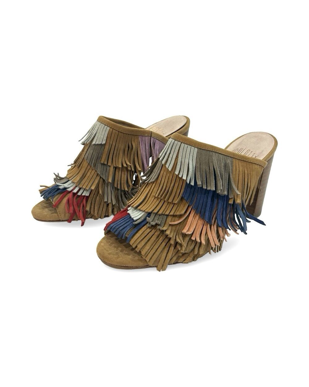 Charlotte Stone Morley Suede Fringe Mule Sandals Size 6 Multicolor Fringed Slide